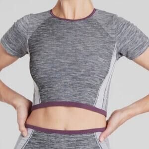 ATHLETA Impact Crop Tee Short Sleeve Heather Gray L Active Running